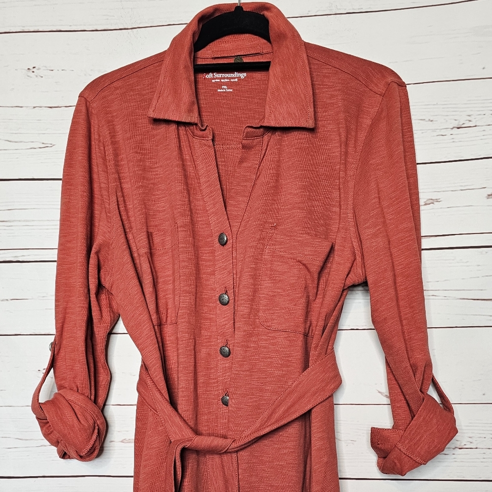 Soft Surroundings Rust Button Front Tie Waist Dre… - image 7